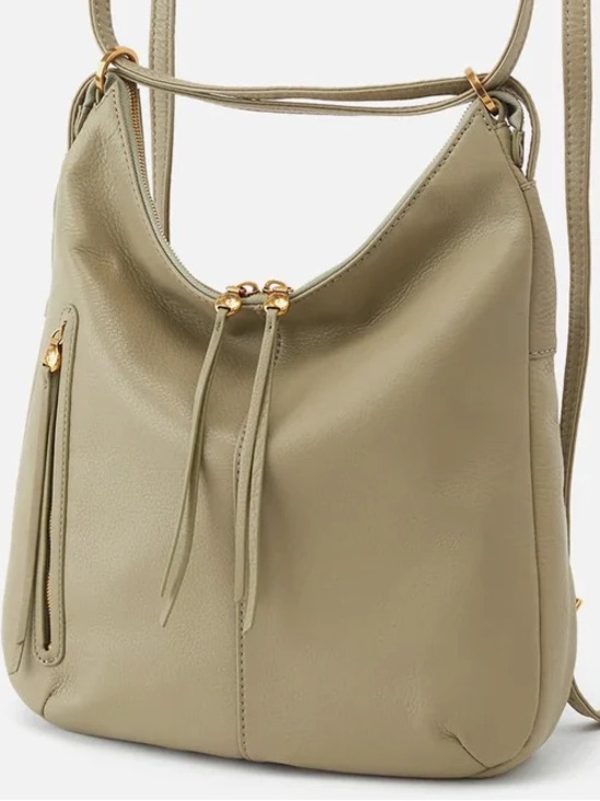 Handbags - HOBO Leather Merrin Convertible Backpack and Shoulder Bag - Cactus Green